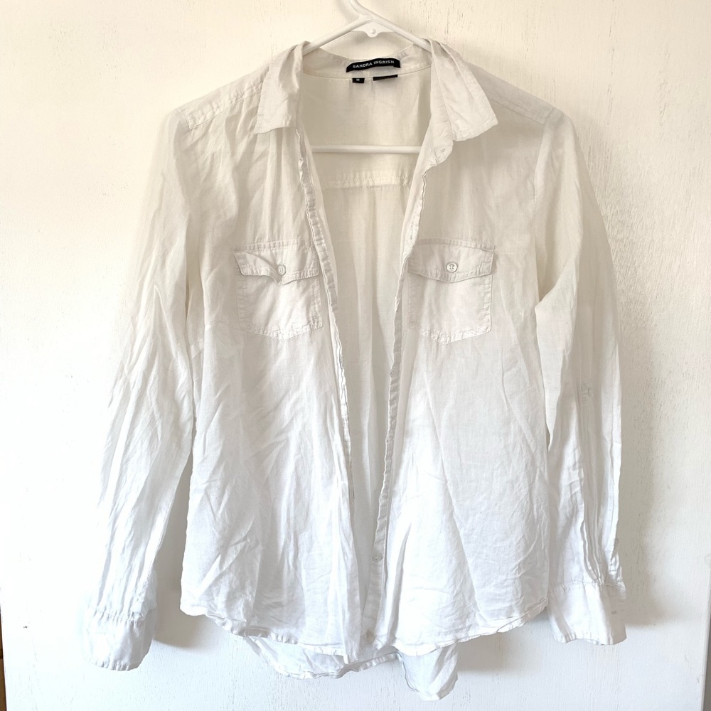 White lightweight button up top